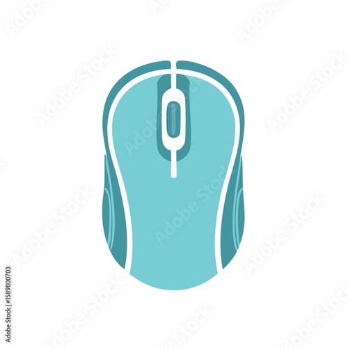 Turquoise Computer Mouse, Technology Icon, Vector Graphic, Isolated, Modern, Design, Top View