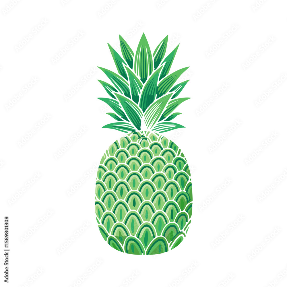 Obraz premium Stylized Pineapple Illustration with Green Tones and Decorative Scales for Tropical Designs