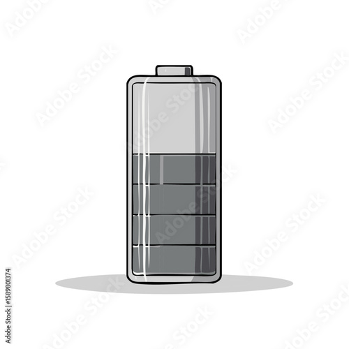 Cartoon Battery Illustration with Low Power Level Energy Indicator Depleted