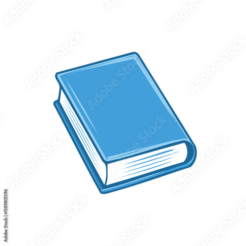 Closed book illustration with blue cover and outline, clean lines, academic concept, study material, reading and education