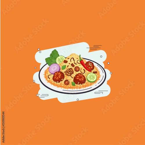 Biriyani Desi Food icon logo flat vector design