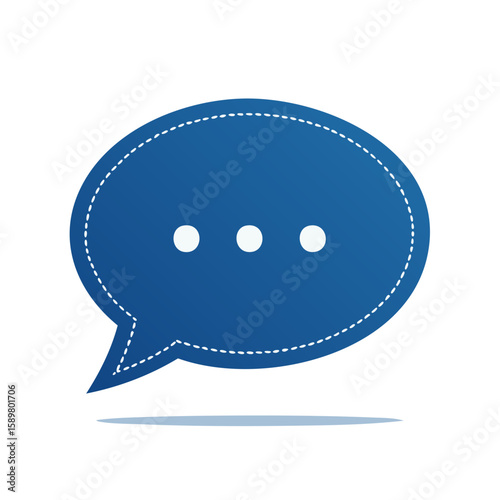 Blue speech bubble with white dots indicating thinking or waiting for a message graphic element for user interface