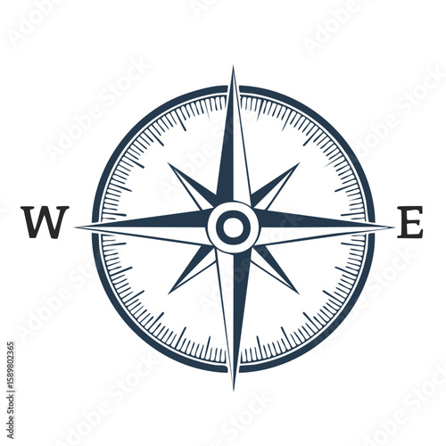 Compass Rose Icon Graphic with East and West Markings Navigational Direction Tool