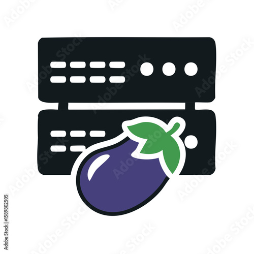 Stylized Server Icon Featuring Aubergine Vegetable Data Center Hybrid