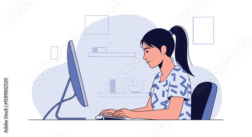 Digital artist works on creative project using computer and modern tools