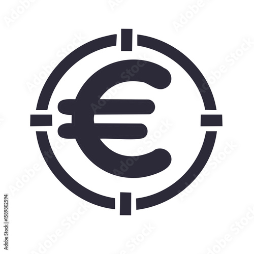 Euro currency symbol in target scope, financial target aim concept for investment and financial security, currency success and focus