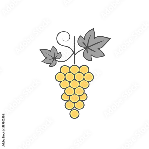 Illustration of a cluster of yellow grapes with leaves, representing fresh fruit and vineyard imagery