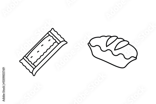 Rectangular confectionary bar and fruit pie dessert