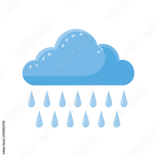 Illustration of a blue rainy cloud. Weather forecast and meteorology symbol with raindrops