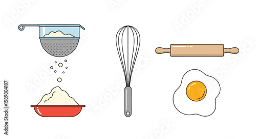 Essential kitchen tools for home baking and cooking preparation ingredients