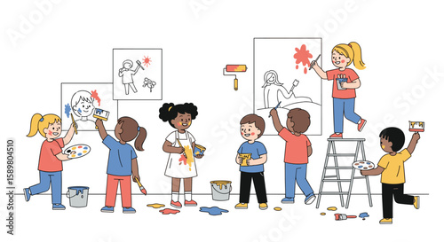 Children engaging in creative arts and crafts projects together