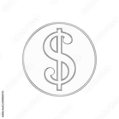 Stylized Dollar Coin Outline Simple Money Graphic Illustration