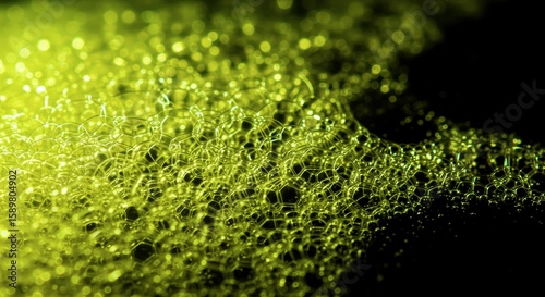 Close-up of Green Foam Bubbles on a Dark Background