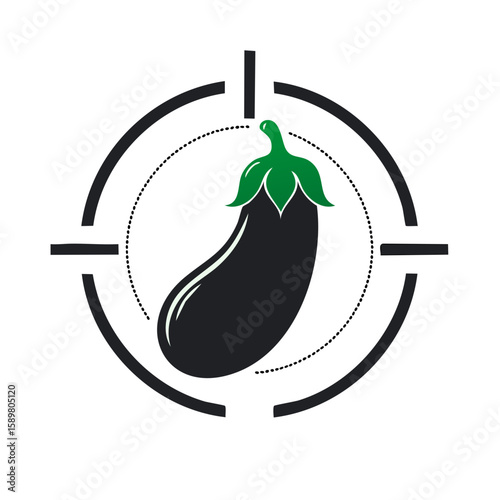 Targeted Aubergine Concept with Crosshair Icon Emphasizing Precision and Selection for Fresh Produce