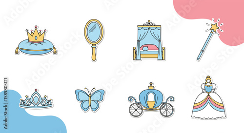 Enchanting princess collection featuring crowns scepters carriages and beautiful gowns