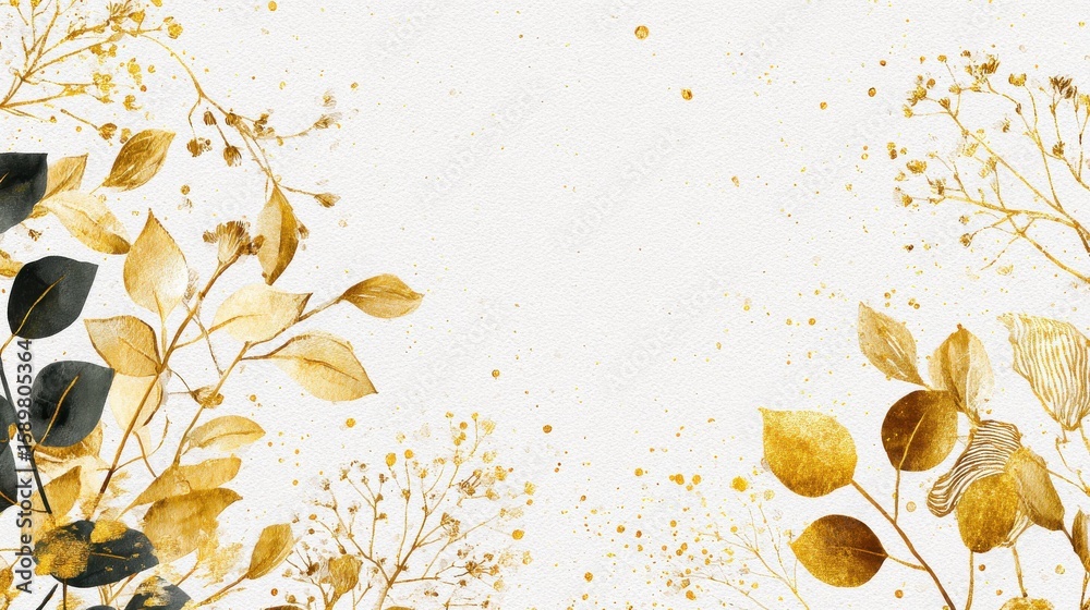 Fototapeta premium Spring floral in watercolor vector background. Luxury wallpaper design with leaf branch, eucalyptus, line art, golden texture. Elegant gold botanical illustration suitable for fabric, prints, cover.,
