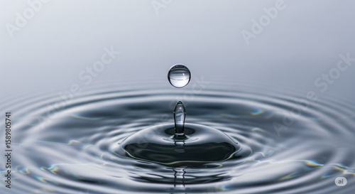 High-Speed Water Drop Photography, Capturing the Perfect Ripple Effect, Serene Water Droplet: A Minimalist Symbol of Purity and Clarity