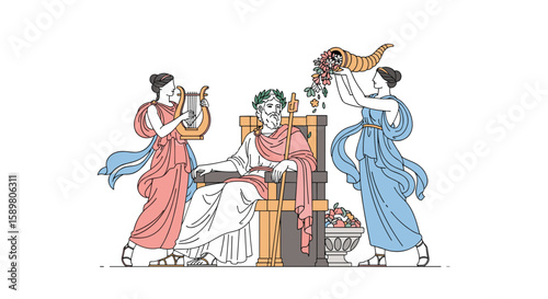 Ancient greek artistic depiction of a royal court celebration and musical performance