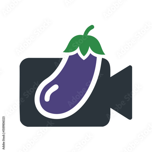 Eggplant video camera illustration for cooking shows and recipes, food photography and culinary videos