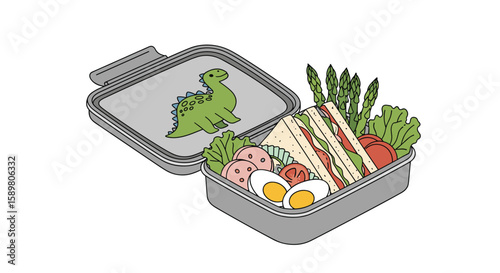 Healthy dinosaur themed lunchbox filled with delicious food for kids