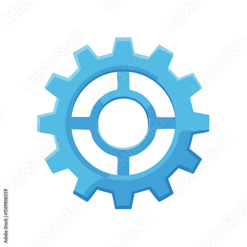 Light Blue Gear Symbol Flat Illustration with Internal Support Structure for Technical Design