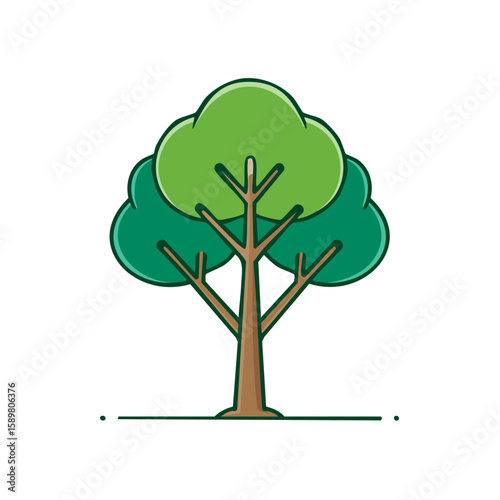 Stylized Tree Graphic with Verdant Canopy and Brown Trunk Flat Vector Illustration Forest Symbol Icon Nature Concept Isolated