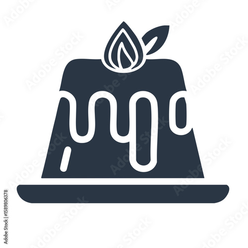 Pudding with Syrup and Flame, a Delicious Desert on Dish, Food Icon for Menu or Logo