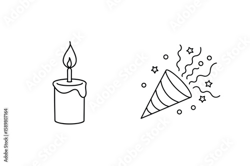Birthday candle and party popper flame
