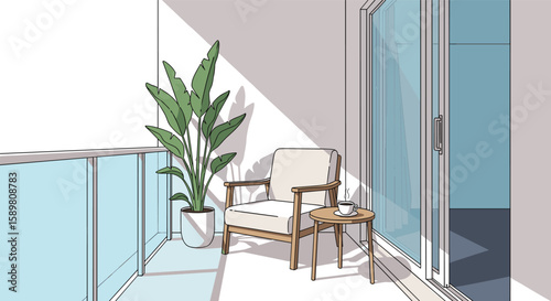 A modern apartment balcony with natural light and comfortable seating for outdoor relaxation