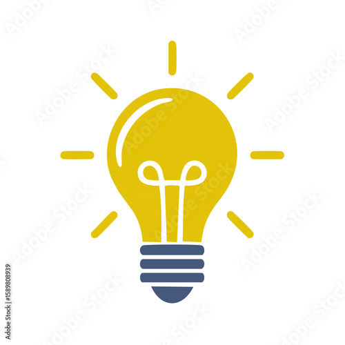 Illustration of a yellow lightbulb emitting rays to represent new ideas, creative solutions and innovations