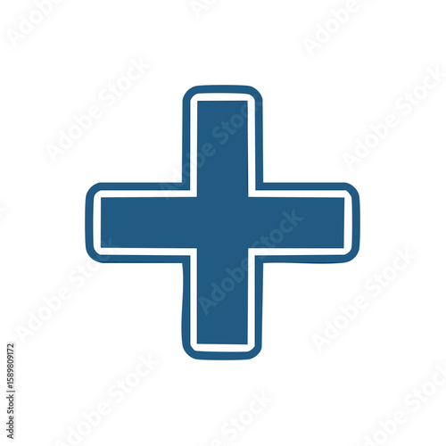 Cartoonish Blue Cross Medical Sign Plus Symbol Math Addition Mark Graphic Shape Icon