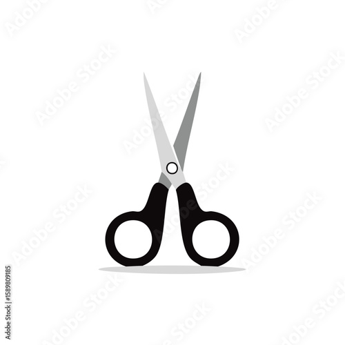 Simple illustration of open black scissors with steel blades for cutting projects
