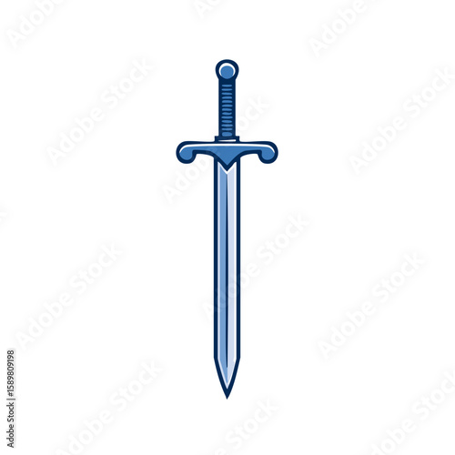 Shiny Blue Sword Depiction Sharp Blade Handle Guard Knight Era Weaponry Adventure Tale Warrior Icon
