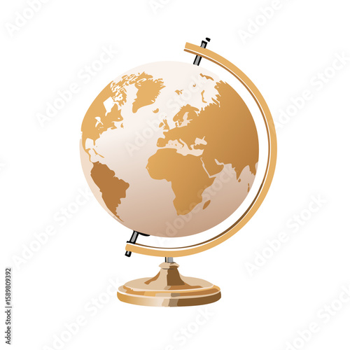 Stationary Globe Illustration with Continents, Geography Teaching Aid
