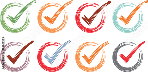 Check tick mark icon set. Cross box x check mark checkbox v list vector draw hand drawn sketch doodle brush marker checklist symbol wrong right circle. Vector.cut out, examining, horizontal, icon set,