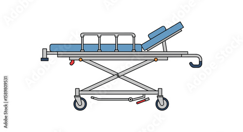 Adjustable medical patient transport hospital bed stretcher with wheels and safety rails for patient care