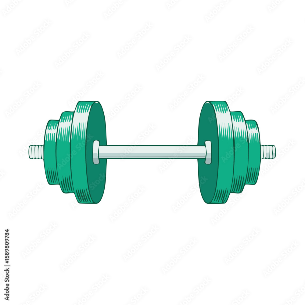 Naklejka premium Isolated Illustration of Adjustable Teal Dumbbell with Metal Bar for Fitness and Exercise
