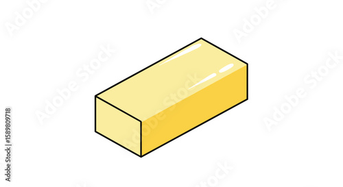 Golden butter stick with shiny surface on white background vector illustration for cooking and baking