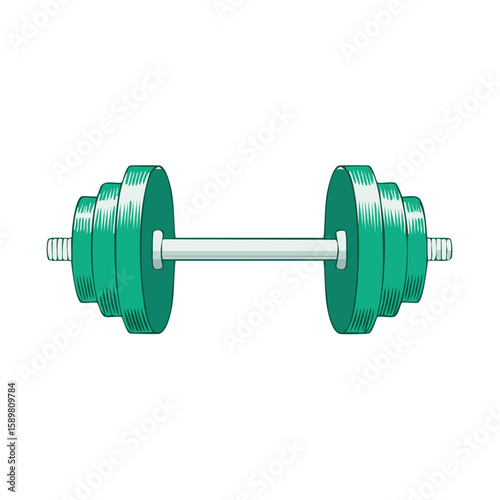 Isolated Illustration of Adjustable Teal Dumbbell with Metal Bar for Fitness and Exercise