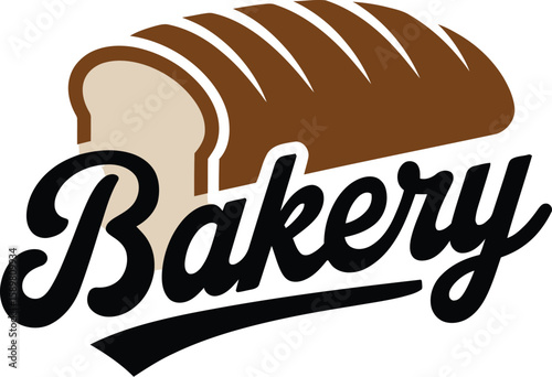 Bakery Logo Design – Brown Bread Loaf Illustration with Script Typography Vector