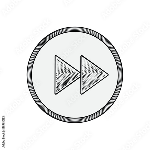 Forward symbol inside a circle with a striped pattern on a white background