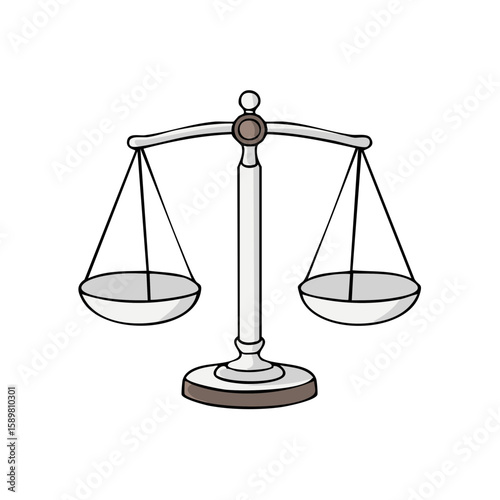 Stylized vintage balance scales illustrate fairness, equilibrium, and legal judgement with two pans hanging from a balanced beam