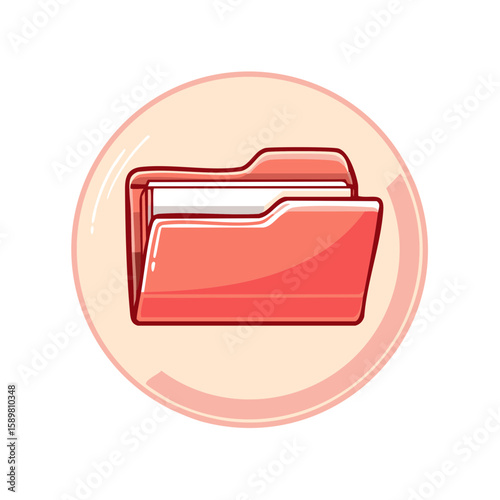 Open file folder in a circular frame provides efficient storage and access to digital documents for organization