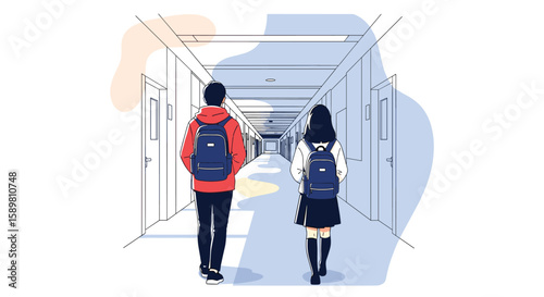 Students walking down a school hallway on their first day back after vacation