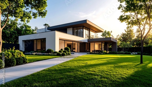 Wallpaper Mural Modern house in a landscaped garden at sunset Torontodigital.ca