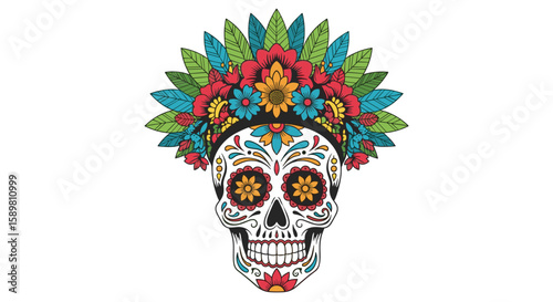 Dia de los muertos celebration skull artwork festive floral headdress festive cultural design