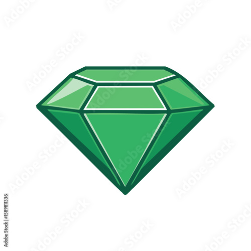 Isolated Green Emerald Jewel Gemstone with Facets and Sparkling Shine Illustration