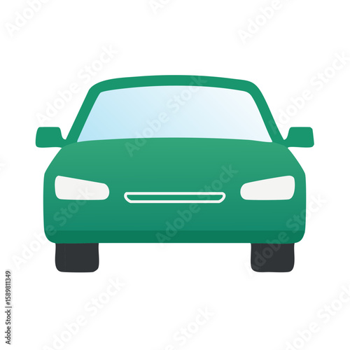 Front View of a Green Car with Headlights Automobile Transportation Vehicle