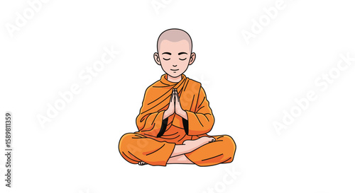 Young buddhist monk meditating in peaceful lotus pose practicing mindfulness and inner calm