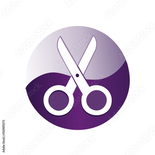 Scissors Icon on Purple Gradient Circle Represents Cutting Craft and Design Elements